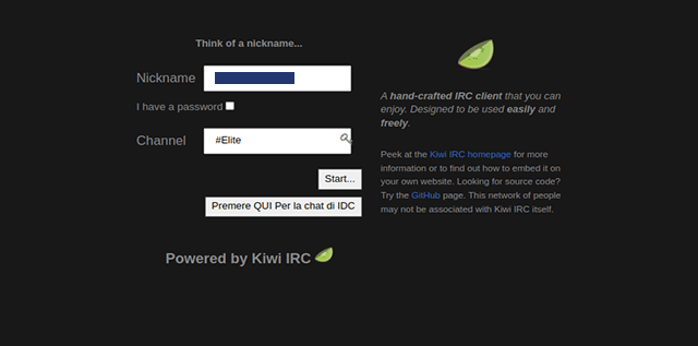 Homepage van de MacIRC website op het Dark Web