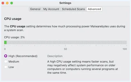 Malwarebytes CPU-gebruik