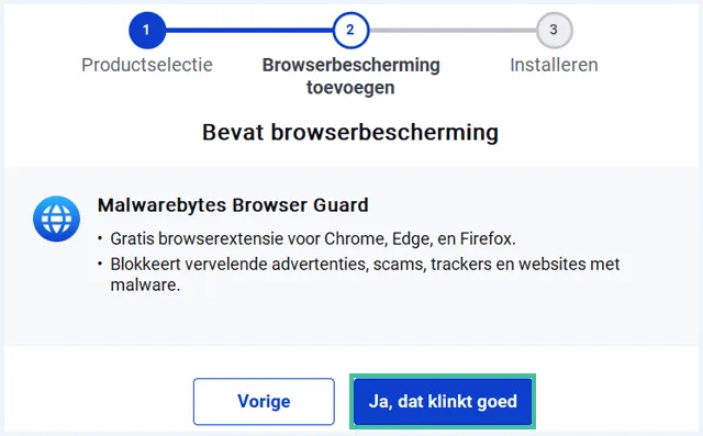Malwarebytes browserbescherming toevoegen scherm om Browser Guard toe te voegen
