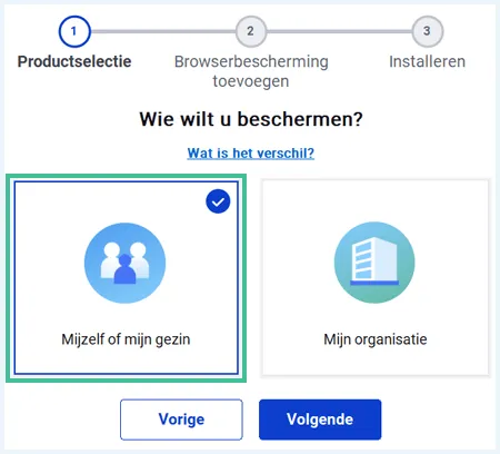 Malwarebytes installatie-stap waarin gevraagd wordt wie u wilt beschermen