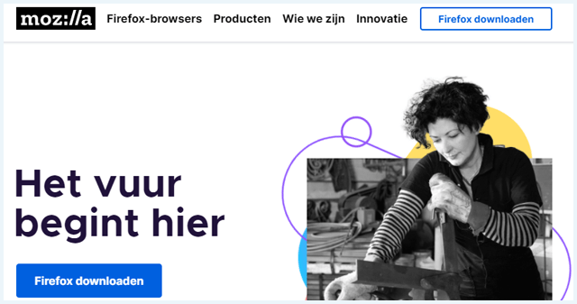 Screenshot van de website van Mozilla