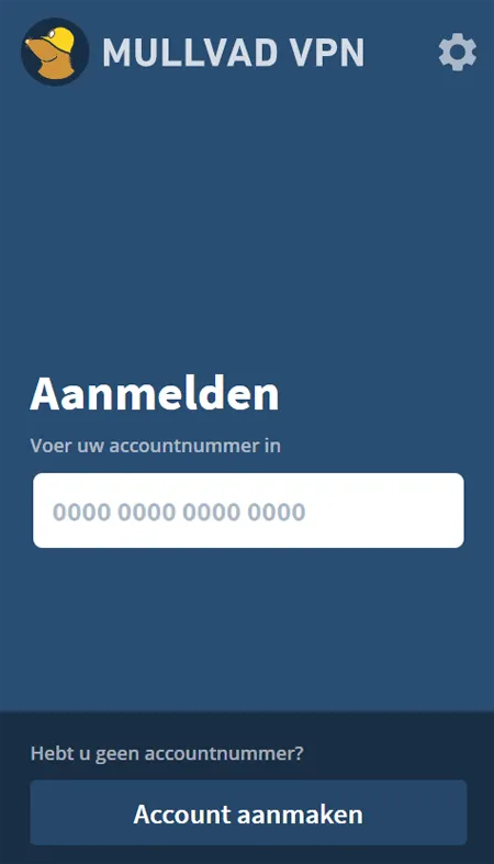 Scherm om je accountnummer in te vullen op de Mullvad VPN software