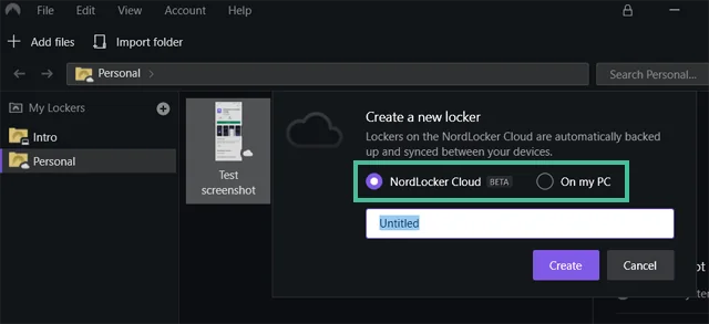 NordLocker aanmaken nieuwe locker opties