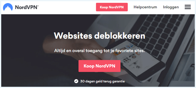 NordVPN website, landingspagina