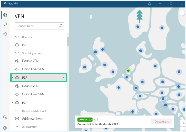 NordVPN software P2P server