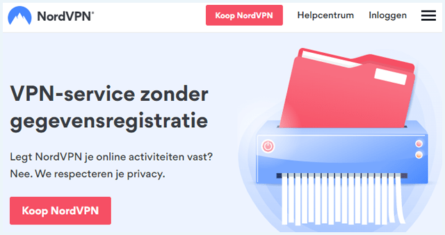 NordVPN website met een paragraaf over gegevensregistratie