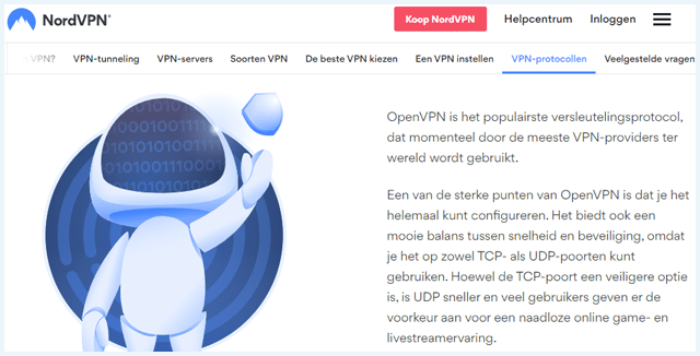 Stukje tekst over OpenVPN op de NordVPN website