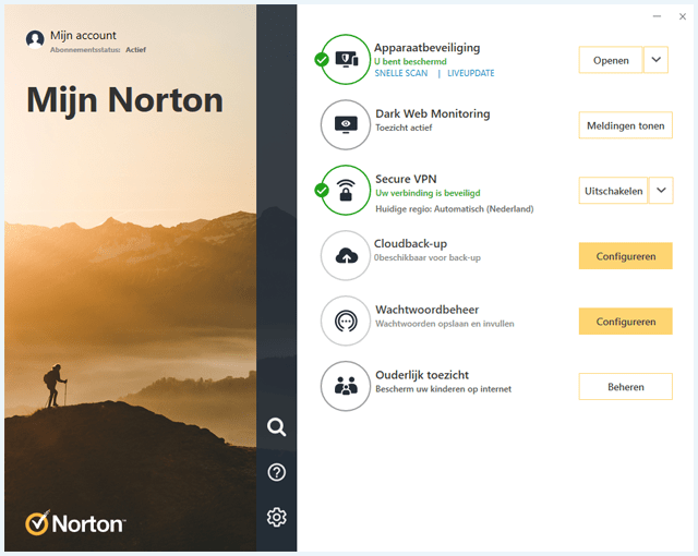 Screenshot van de Norton 360 Software