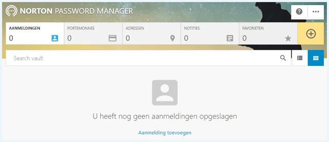 Screenshot van de Norton Password Manager