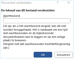 Microsoft office optie om een document met een wachtwoord te versleutelen