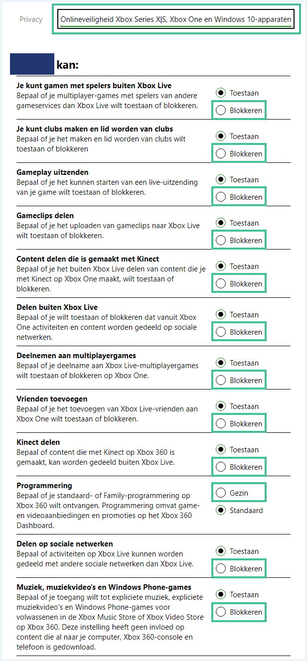 Xbox instellingen