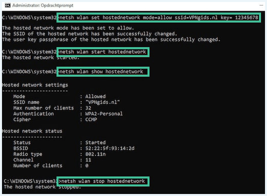 Opdrachtprompt virtuele router starten