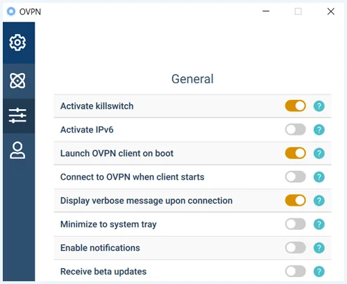 OVPN app algemene instellingen
