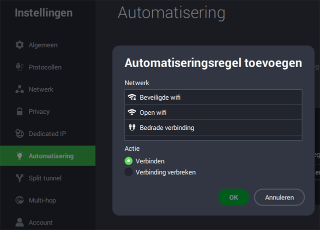 PIA software scherm 'Automatisering'