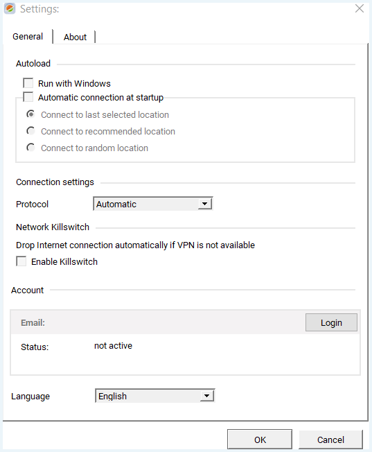 Planet VPN app settings