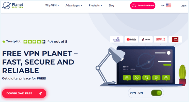 Planet VPN website homepage