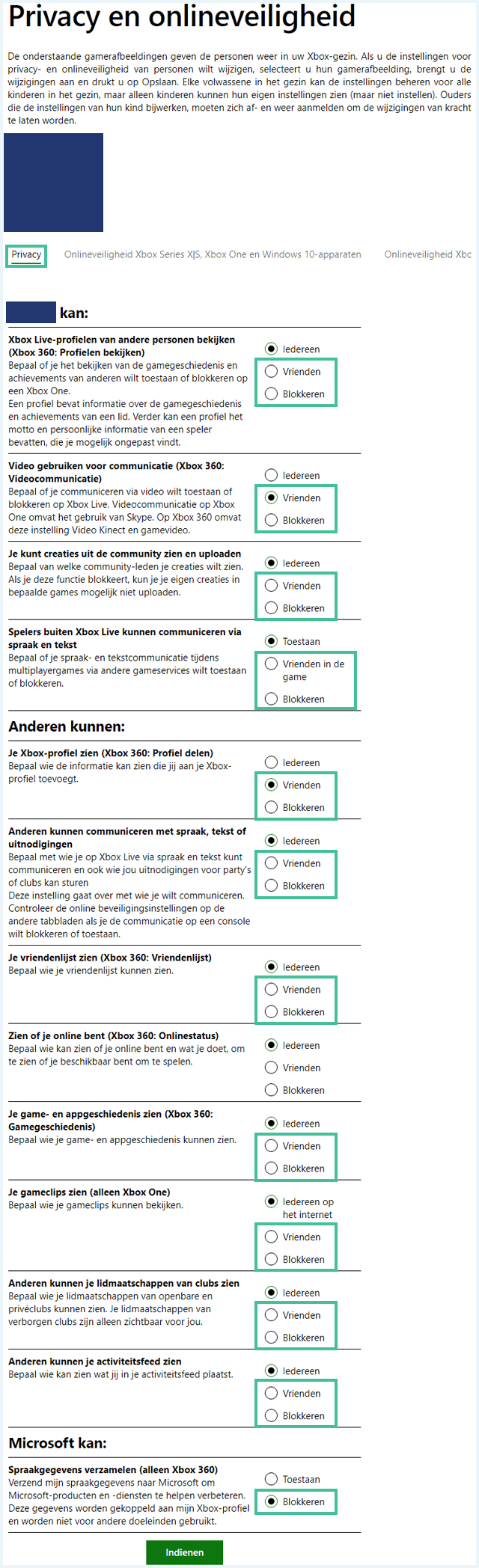 Xbox instellingen