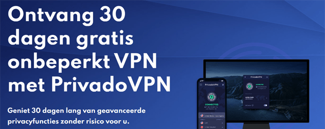 PrivadoVPN pagina over 30 dagen gratis onbeperkt VPN