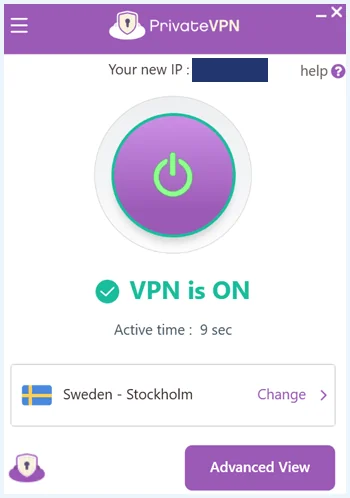 PrivateVPN App VPN Aan