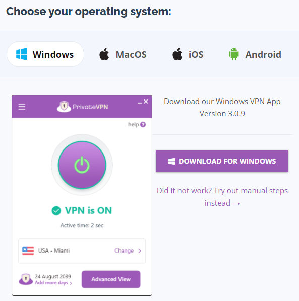 PrivateVPN Downloadpagina