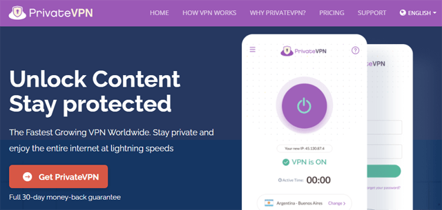 PrivateVPN Website Home