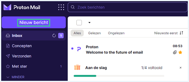 Proton Mail inbox waarbij