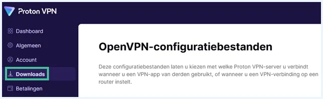 Proton VPN site waarbij 