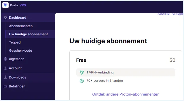 ProtonVPN account op de ProtonVPN website