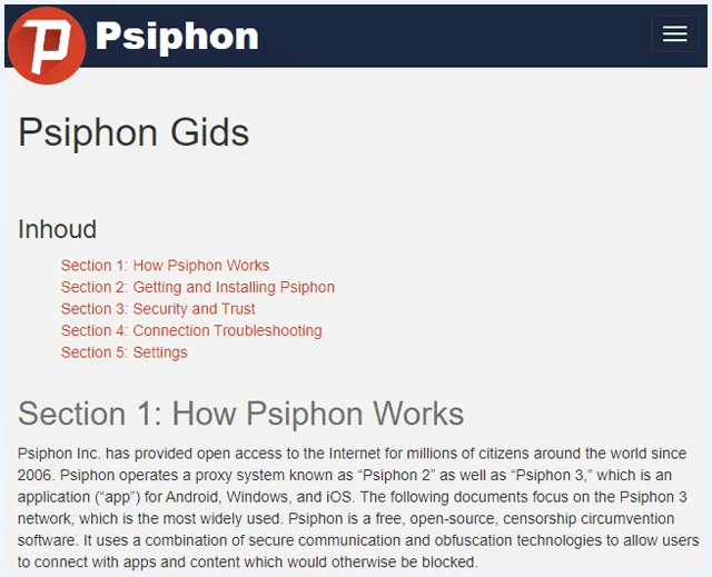 Psiphon VPN website, pagina