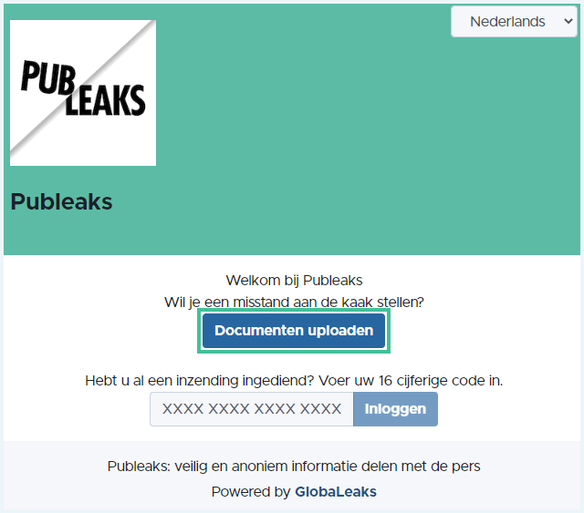 Publeaks website homepage