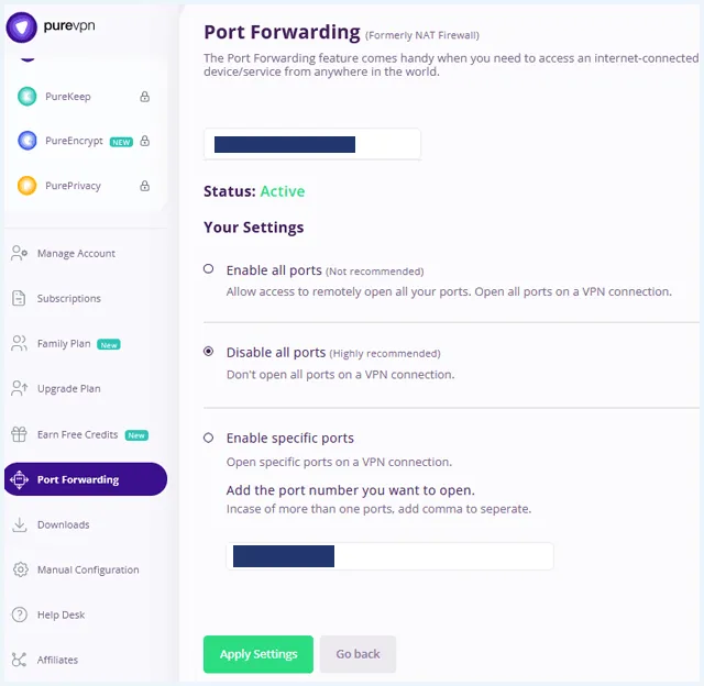 PureVPN pagina 