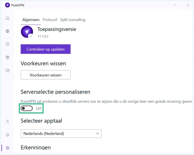 Instellingen van PureVPN in de app