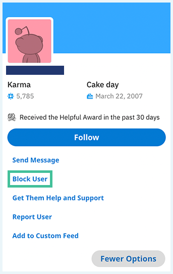 Reddit-profiel waarbij de optie 