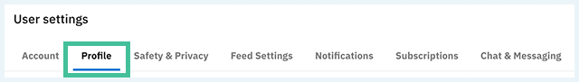 Reddit User Settings Tabblad waarbij 