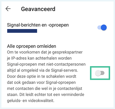 Signal scherm met geavanceerde opties waar het schuifje voor 