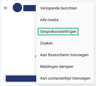 Signal chat-menu waarbij de optie 