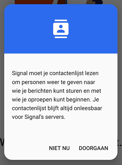 Signal melding aangaande het toestaan van toegang tot de contactenlijst