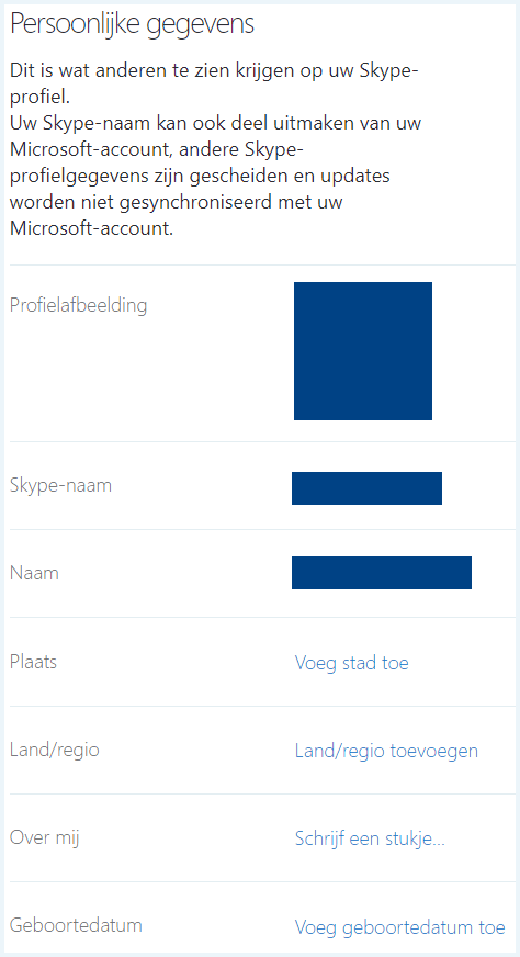 Skype persoonlijke gegevens
