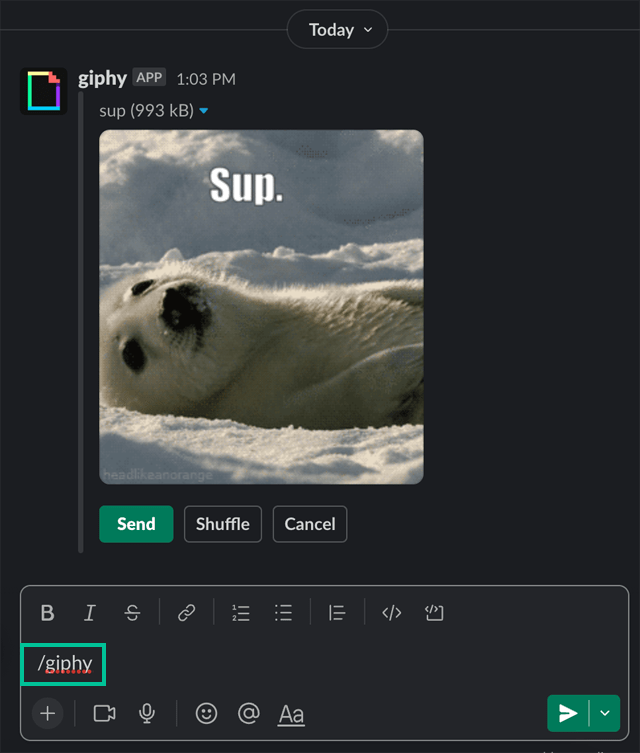 Slack tekst
