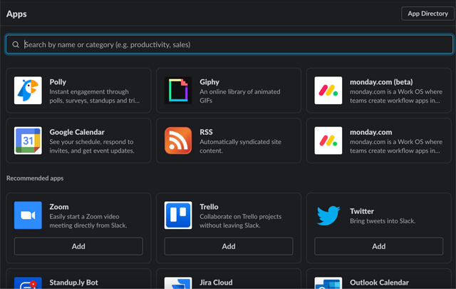 Slack apps met zoekbalk