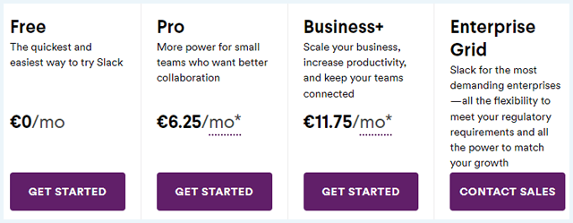 Slack prijzen
