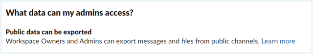 Slack informatie over welke gegevens een admin kan inzien