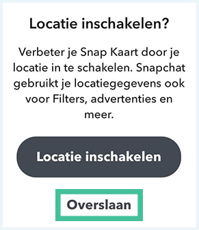 Screenshot van het scherm 'Locatie inschakelen?' in Snapchat