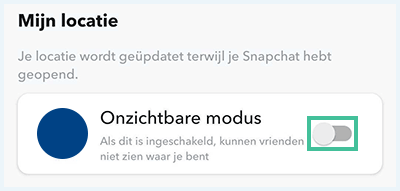 Screenshot van het scherm 'Onzichtbare modus' in Snapchat