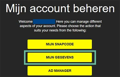 Screenshot van het scherm 'Mijn Account Beheren' op de site van Snapchat