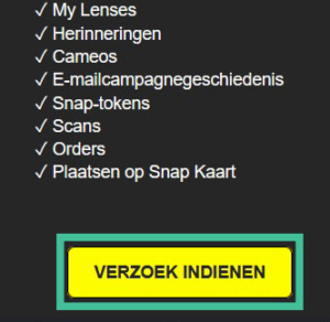 Screenshot van het scherm 'Verzoek Indienen' op de site van Snapchat