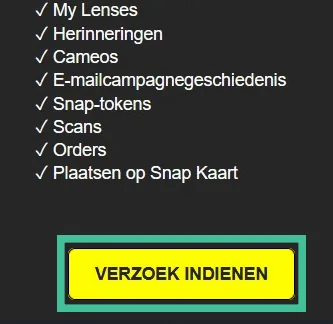 Screenshot van het scherm 'Verzoek Indienen' op de site van Snapchat