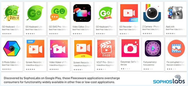 Diverse fleeceware apps op een rij