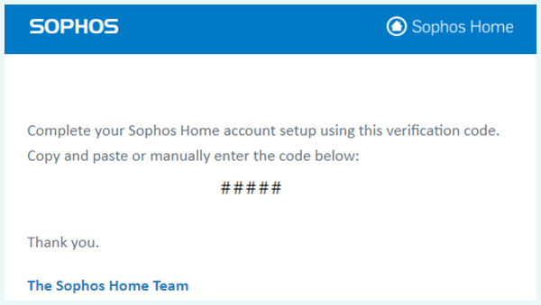 Sophos Home Antivirus Bevestigingsmail