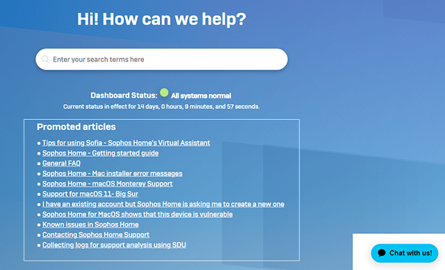 Sophos Home Antivirus Support-pagina